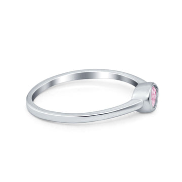 Pear Solitaire Wedding Ring Bezel Simulated Pink CZ 925 Sterling Silver